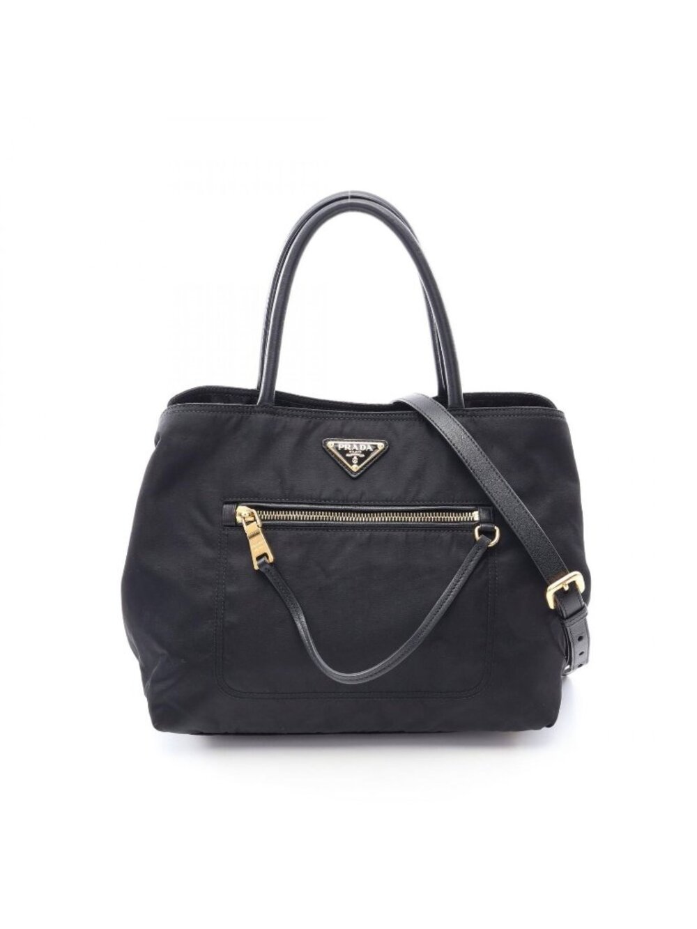 Prada Handbag Black Nylon Leather 2-Way